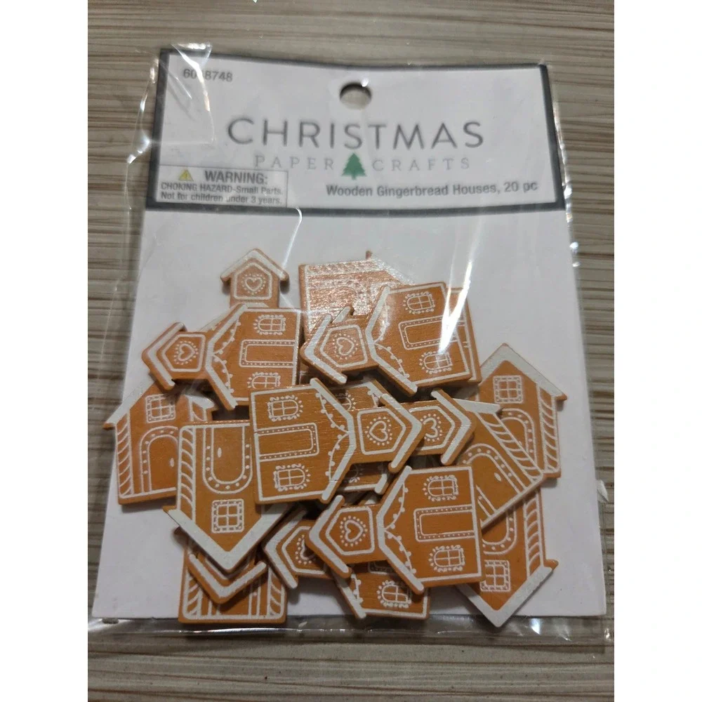 Wooden Gingerbread Houses 20 pc Christmas Holiday Craft Shapes Scrapbook Magnet